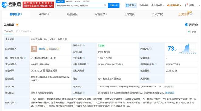 協(xié)創(chuàng)數(shù)據(jù)深圳成立千萬級(jí)算力科技新公司，加碼信息技術(shù)咨詢服務(wù)布局